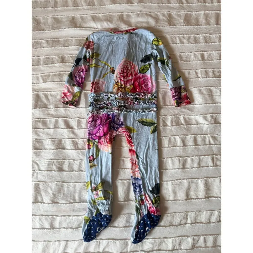 Posh Peanut Baby Girl 6-9M Floral Ruffle Footie Pajamas Zipper Sleeper Roses